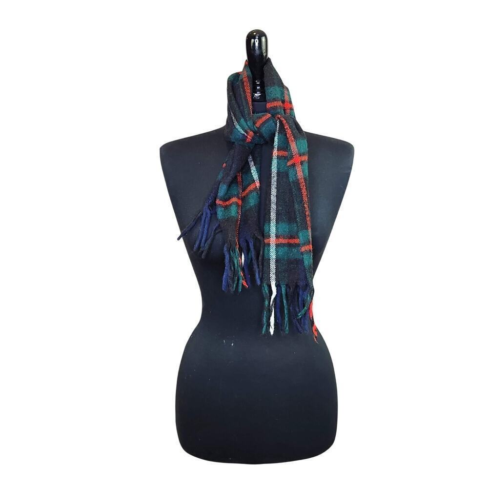 Wool Plaid Scarf Green Black Red White Academia Preppy Winter Classic